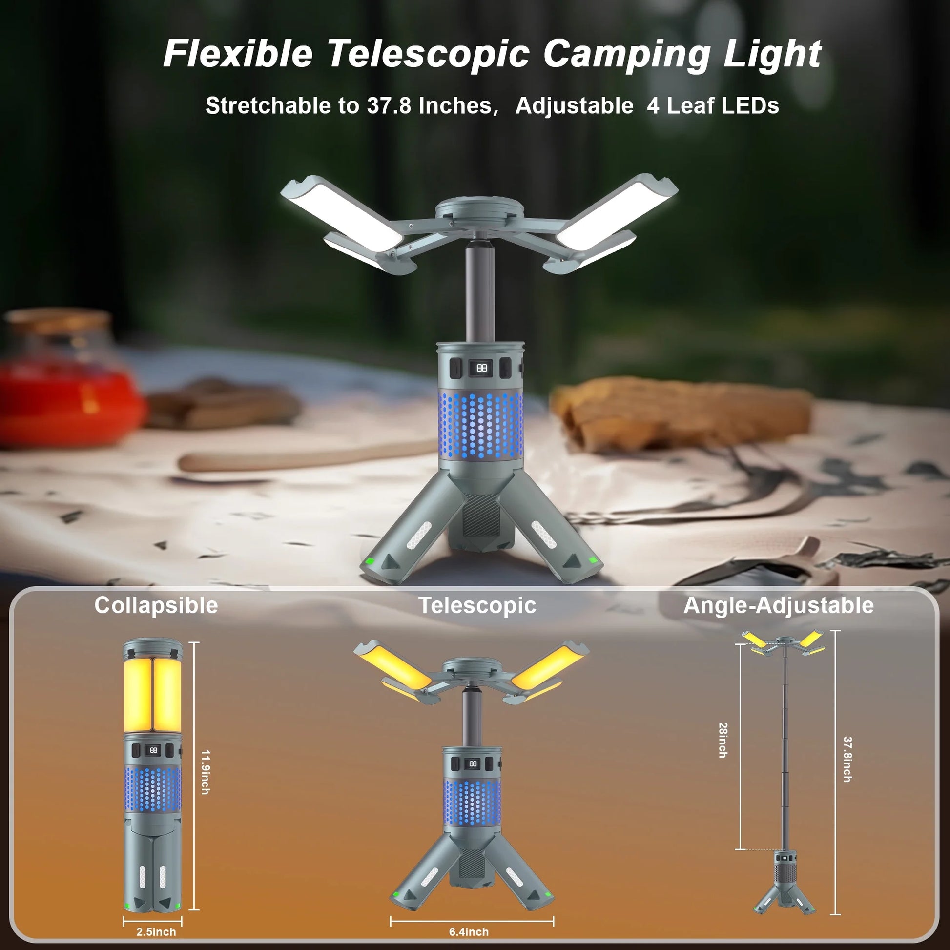 Versatile Rechargeable Telescopic Camping Lantern - 12000mAh Waterproof LED Light with Magnetic Base for Outdoor Adventures and Emergency Situations