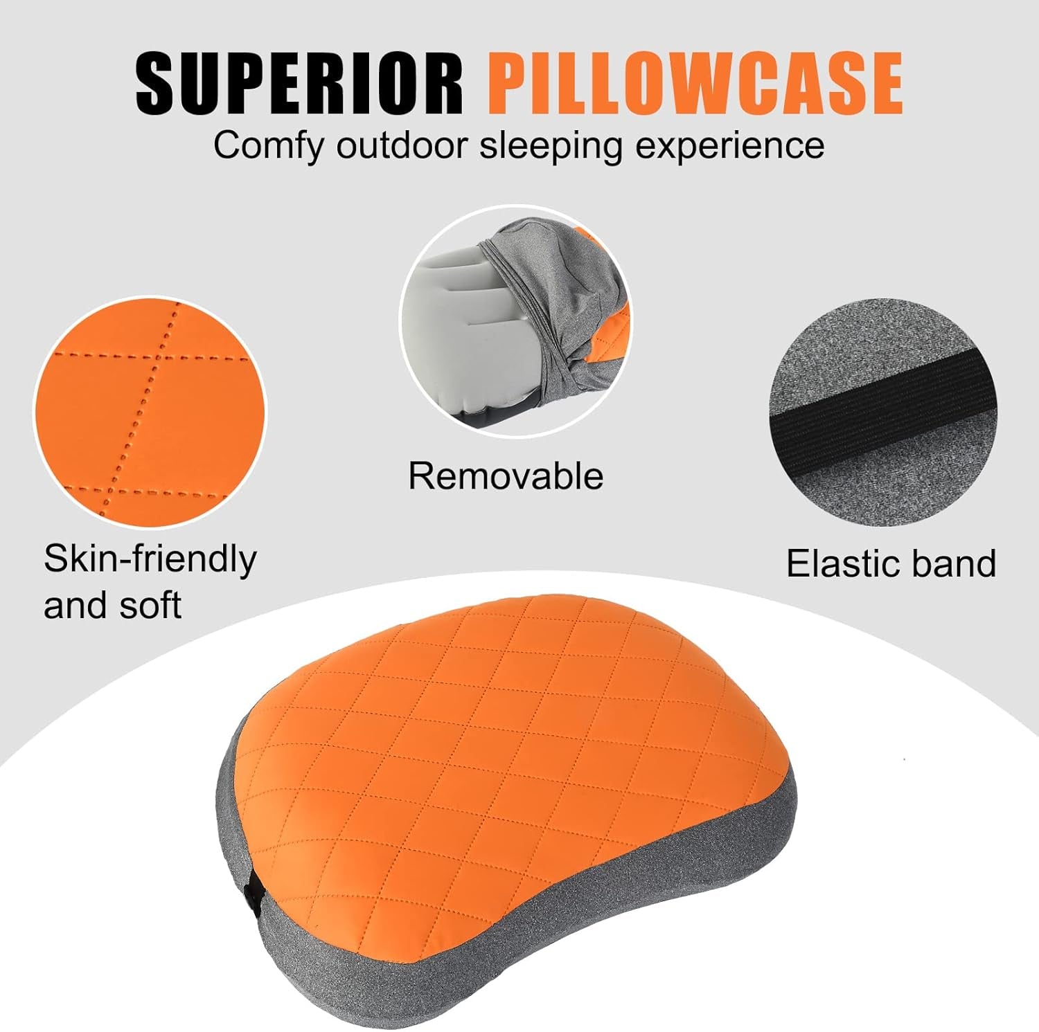 Ultralight Portable Inflatable Camping Pillow - Ergonomic Neck & Lumbar Support Travel Pillow with Washable Cover for Outdoor Comfort