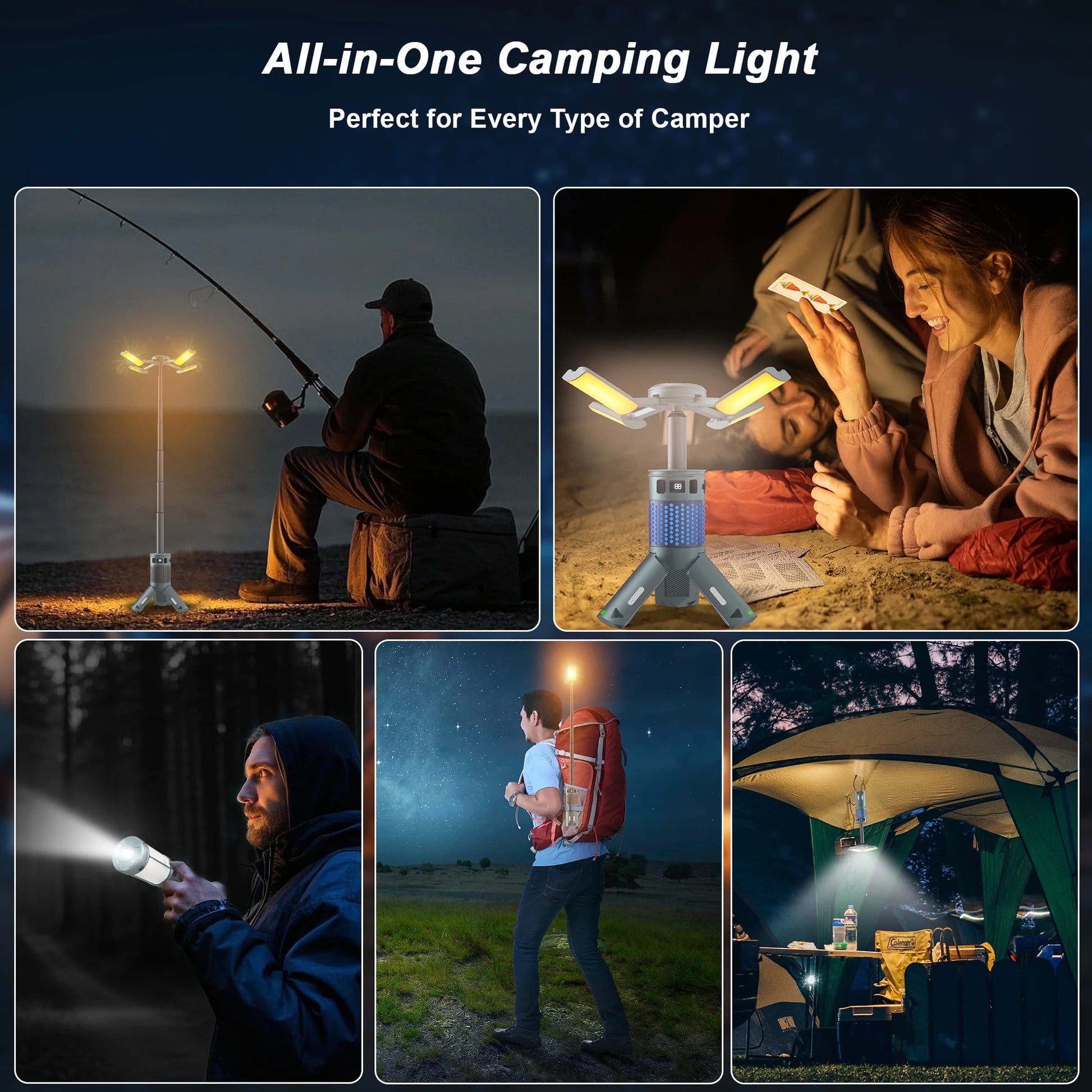Versatile Rechargeable Telescopic Camping Lantern - 12000mAh Waterproof LED Light with Magnetic Base for Outdoor Adventures and Emergency Situations