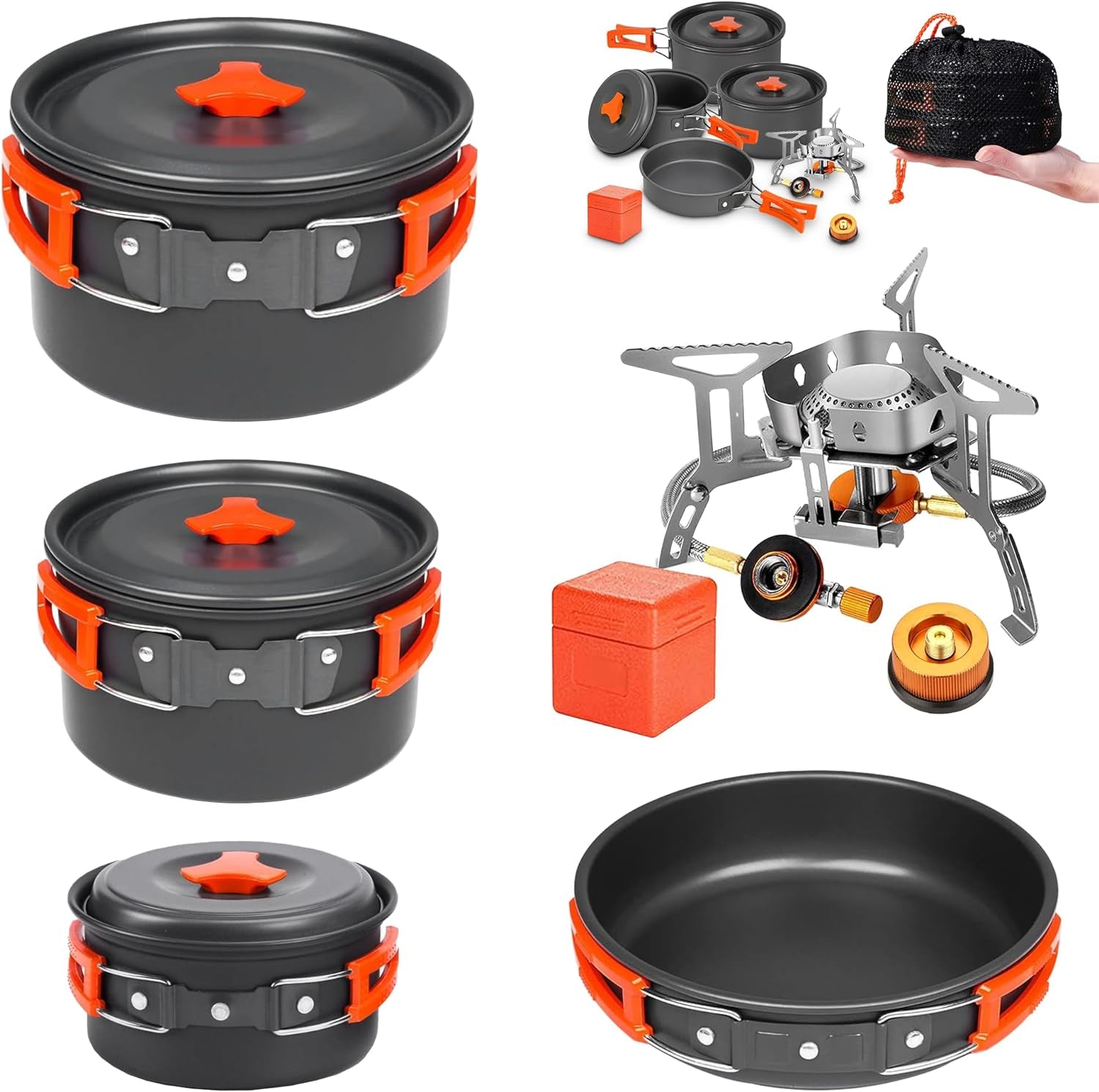 Camping Cookware Mess Kit Set with Stove - Backpacking Compact Camping Cookware,