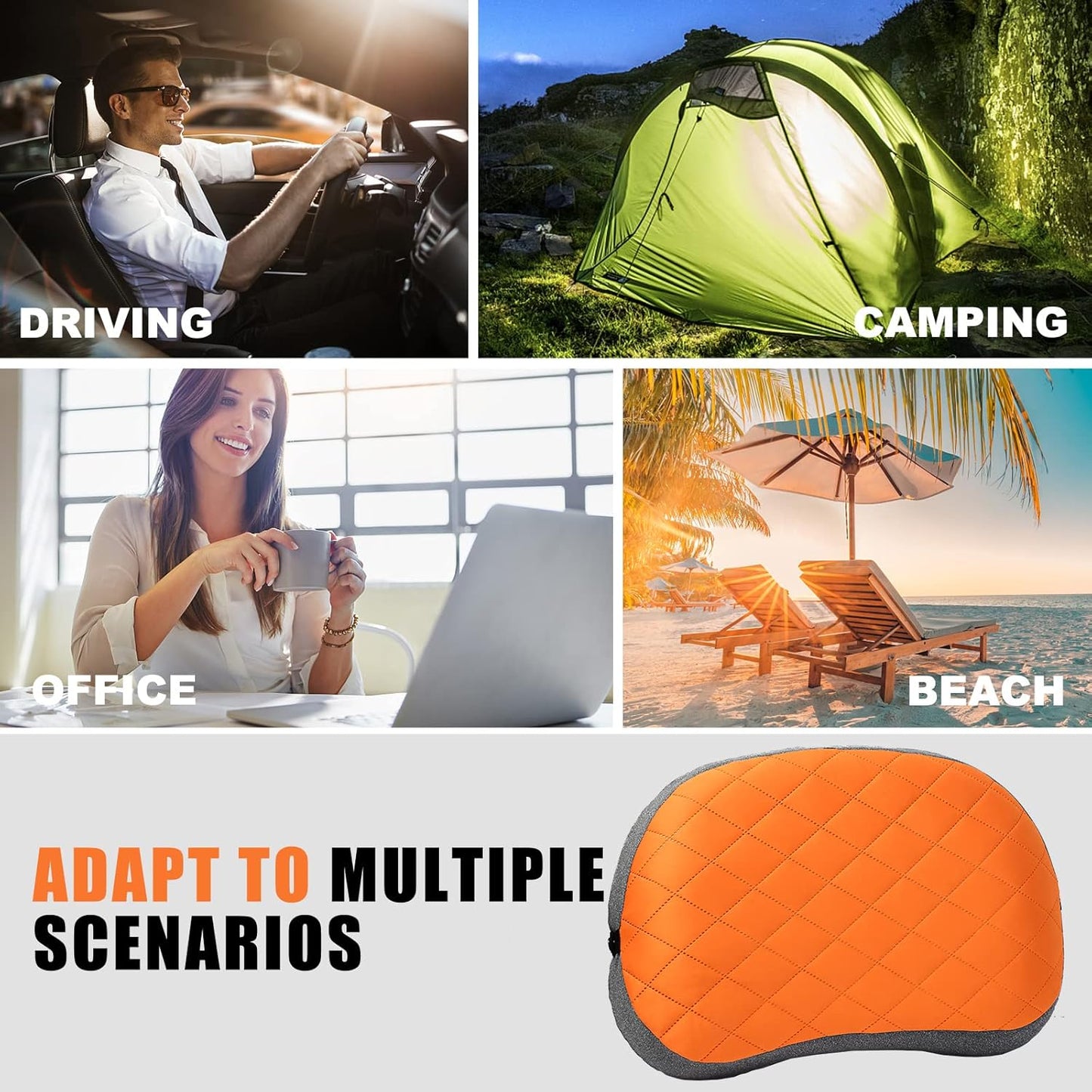 Ultralight Portable Inflatable Camping Pillow - Ergonomic Neck & Lumbar Support Travel Pillow with Washable Cover for Outdoor Comfort