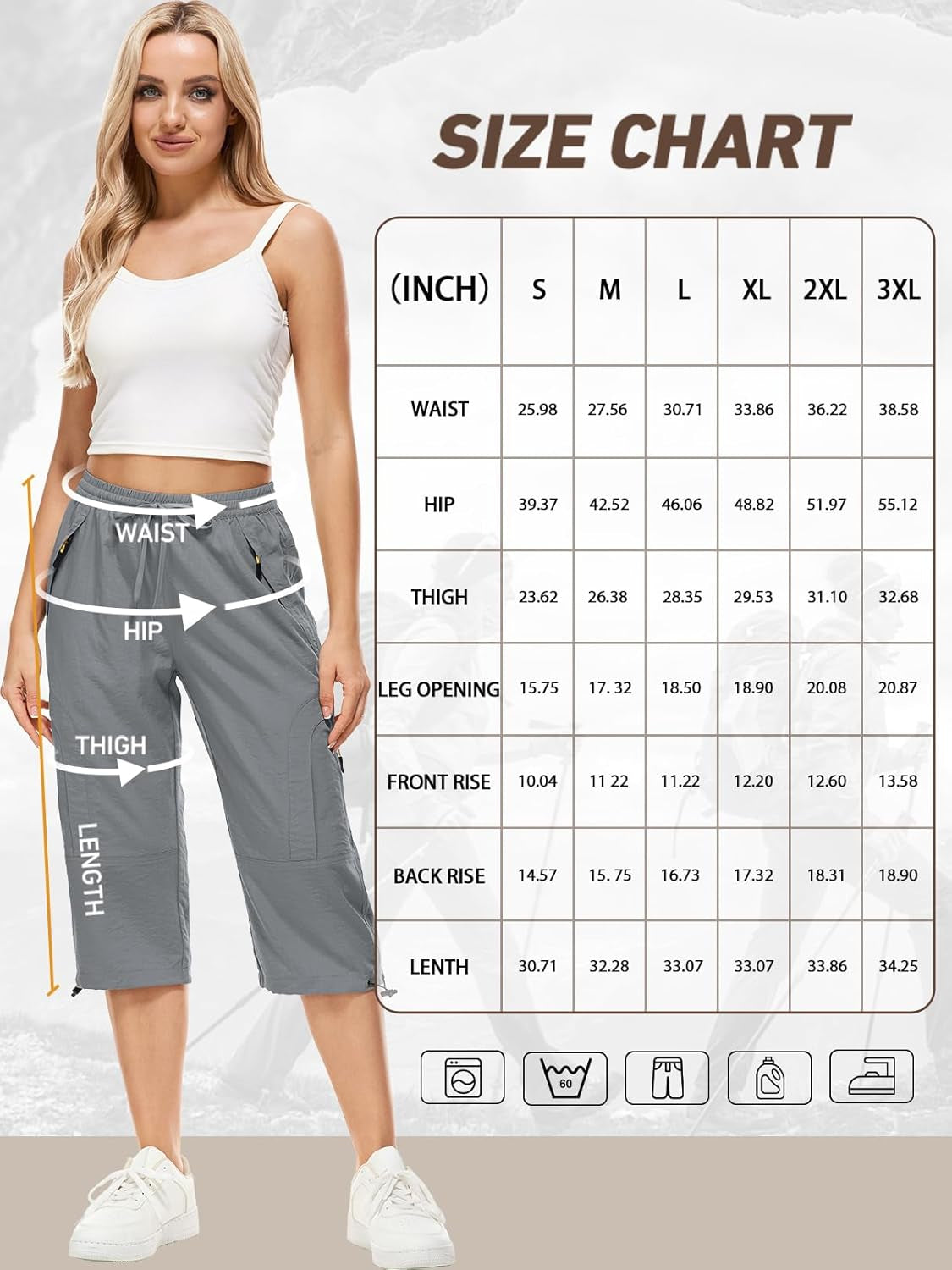 Womens Quick Dry Hiking Shorts, Outdoor Casual Straight Leg Capri Long Shorts for Hiking Camping Travel,Grey,2