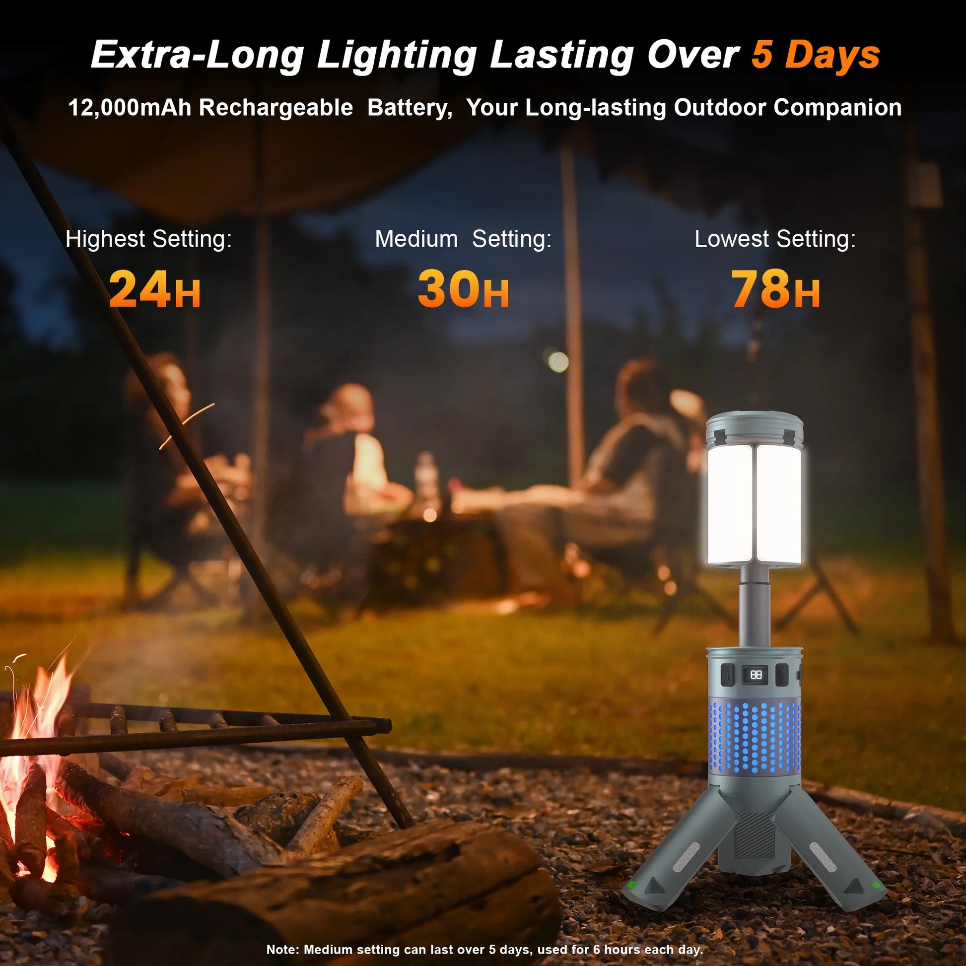 Versatile Rechargeable Telescopic Camping Lantern - 12000mAh Waterproof LED Light with Magnetic Base for Outdoor Adventures and Emergency Situations