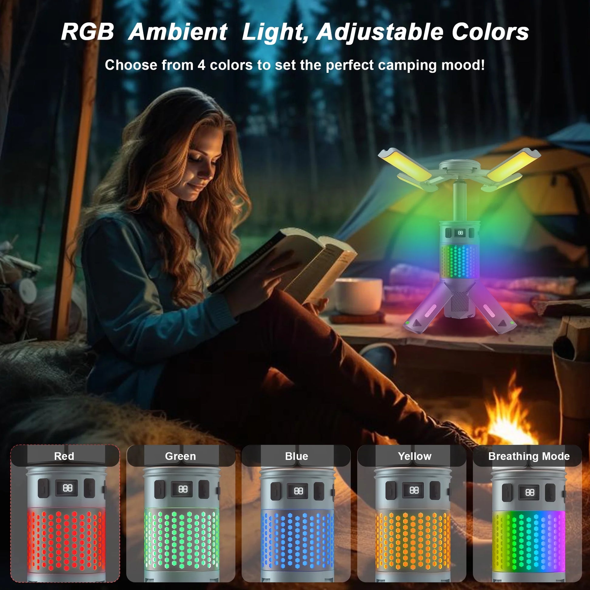 Versatile Rechargeable Telescopic Camping Lantern - 12000mAh Waterproof LED Light with Magnetic Base for Outdoor Adventures and Emergency Situations
