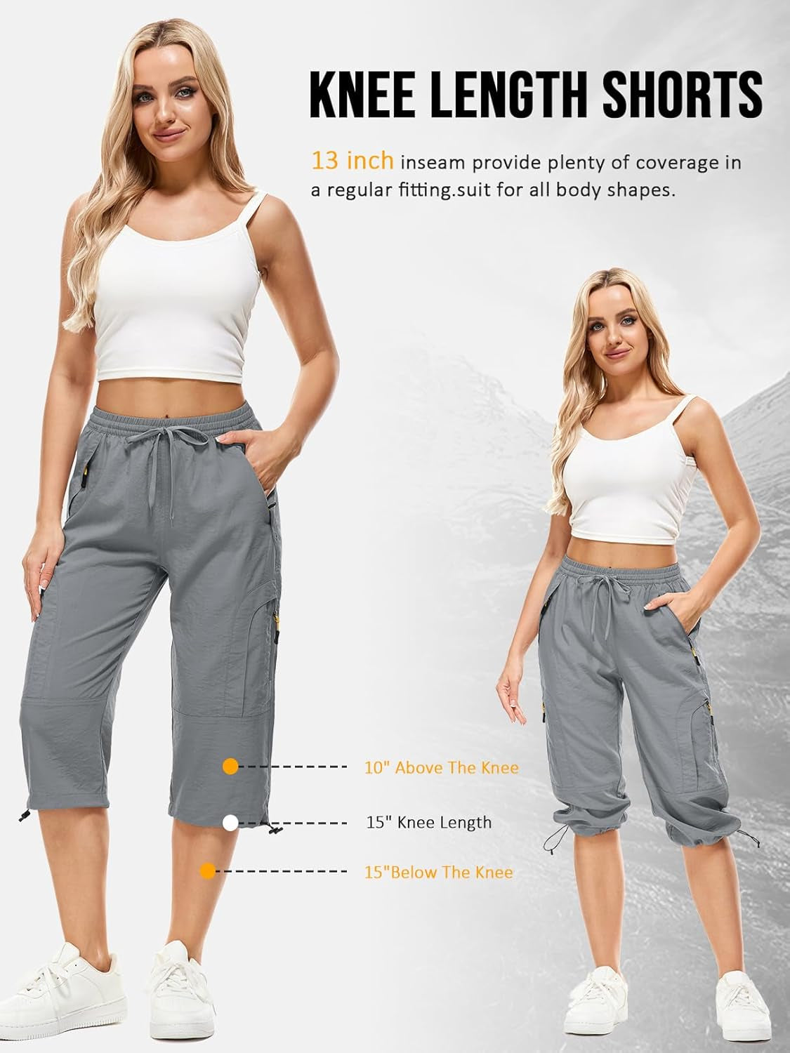 Womens Quick Dry Hiking Shorts, Outdoor Casual Straight Leg Capri Long Shorts for Hiking Camping Travel,Grey,2