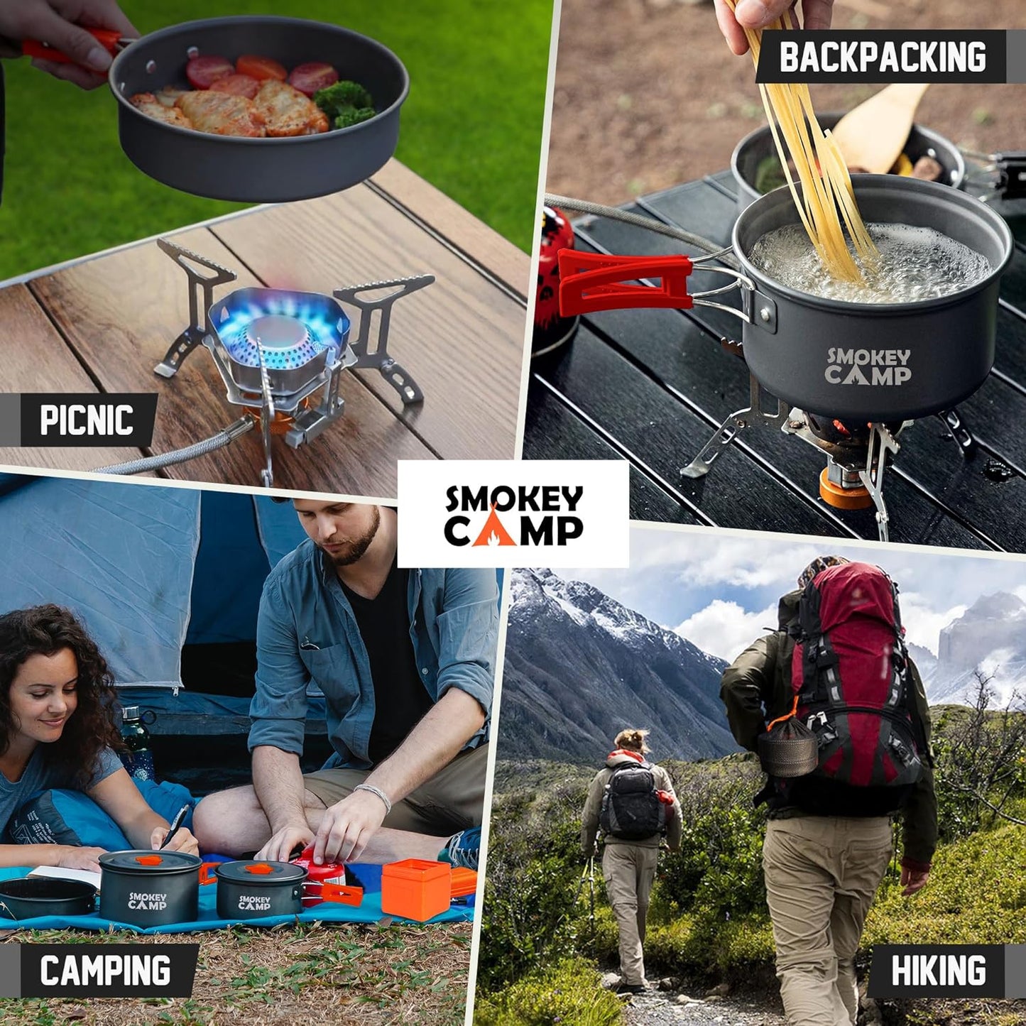 Camping Cookware Mess Kit Set with Stove - Backpacking Compact Camping Cookware,