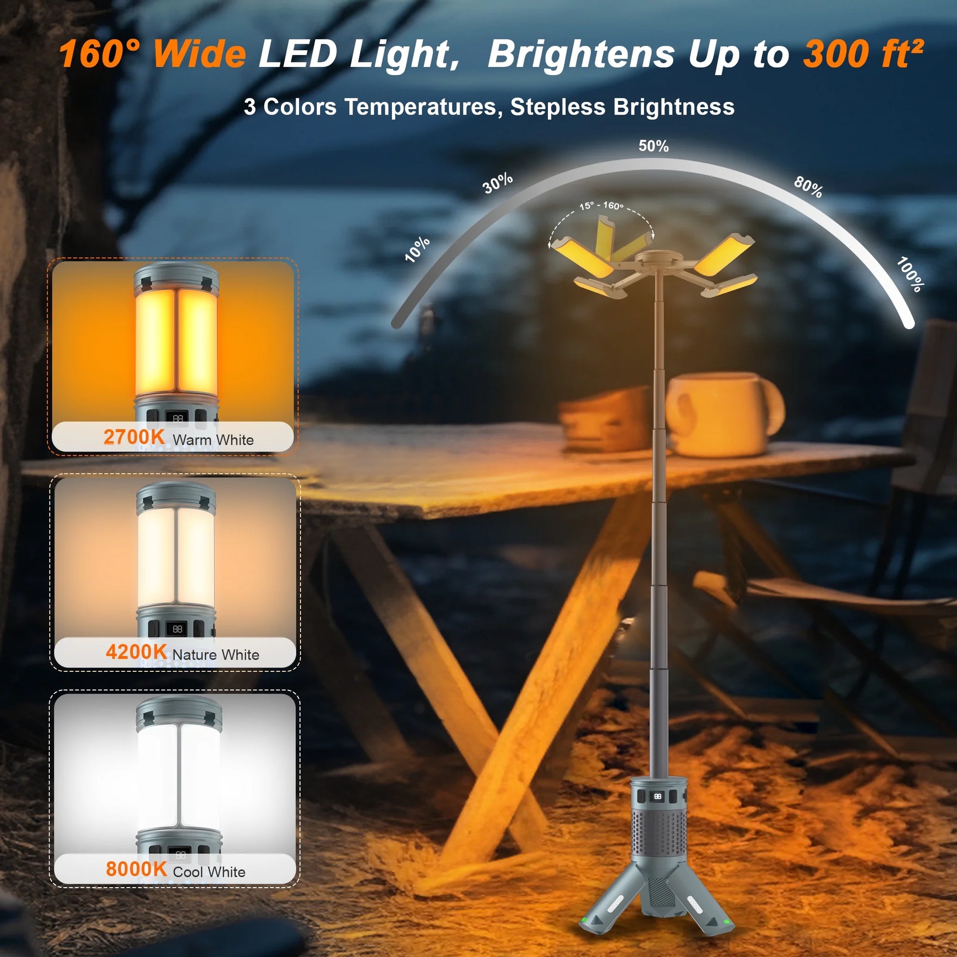 Versatile Rechargeable Telescopic Camping Lantern - 12000mAh Waterproof LED Light with Magnetic Base for Outdoor Adventures and Emergency Situations