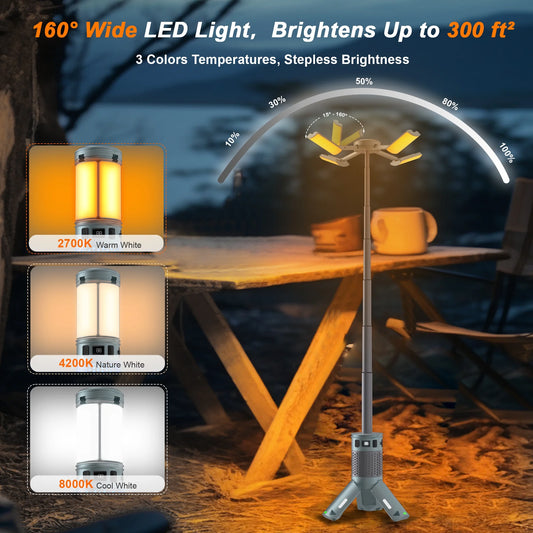 Versatile Rechargeable Telescopic Camping Lantern - 12000mAh Waterproof LED Light with Magnetic Base for Outdoor Adventures and Emergency Situations