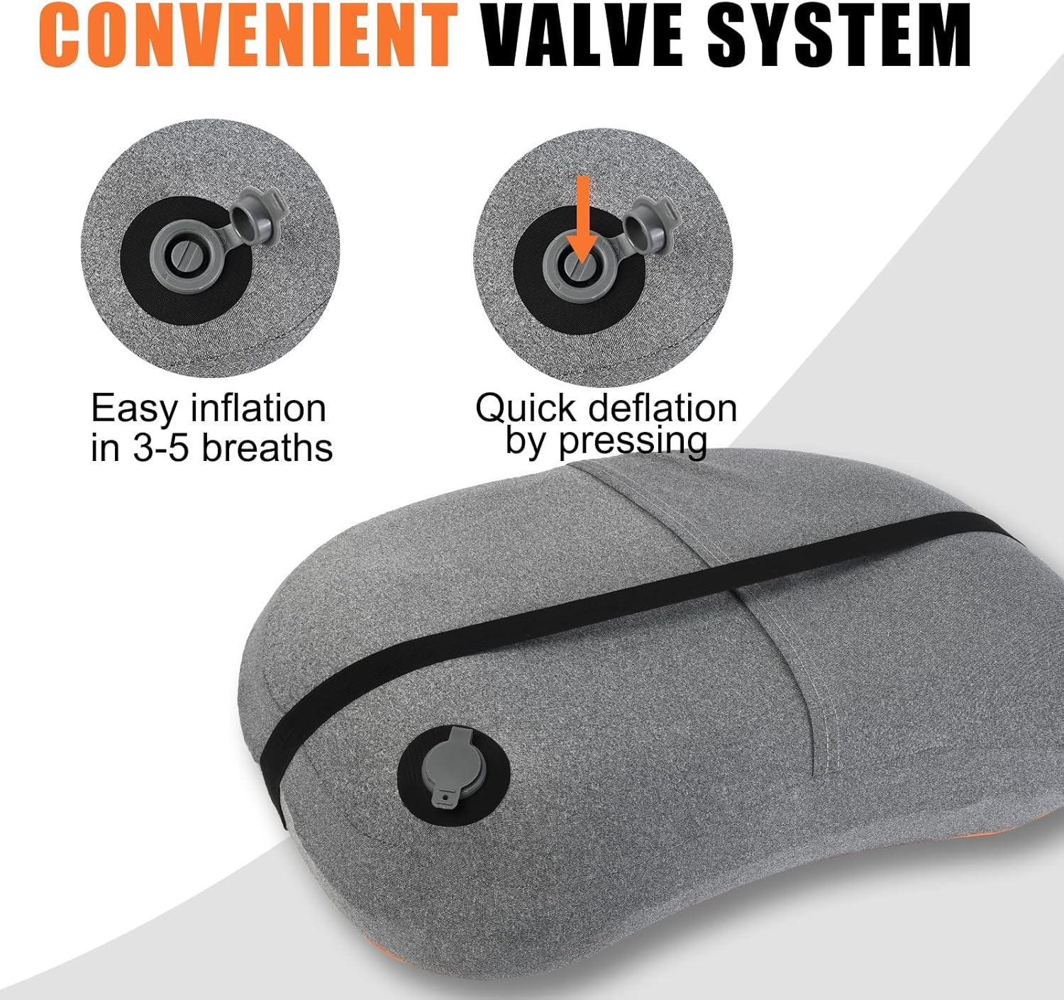 Ultralight Portable Inflatable Camping Pillow - Ergonomic Neck & Lumbar Support Travel Pillow with Washable Cover for Outdoor Comfort