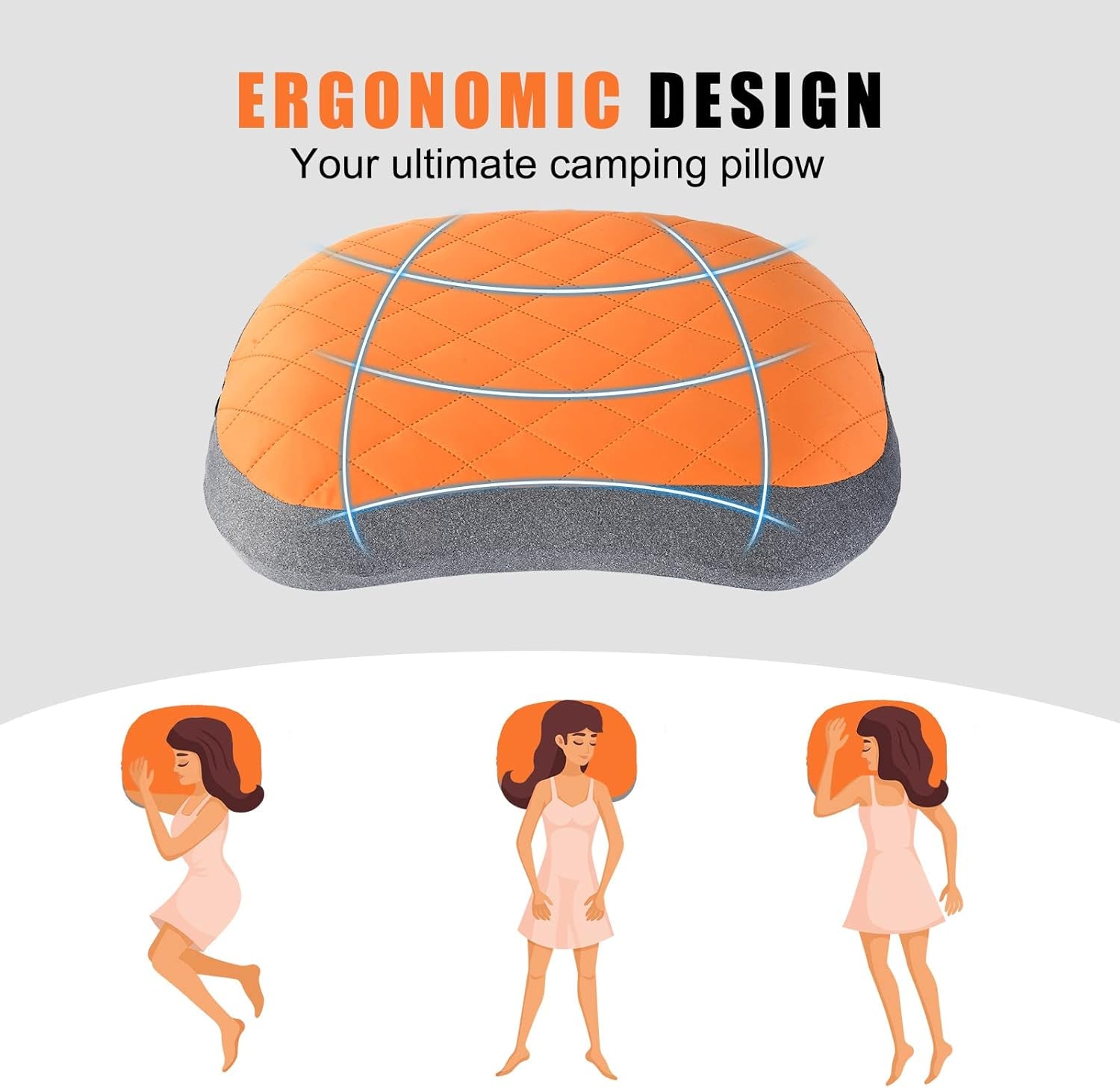 Ultralight Portable Inflatable Camping Pillow - Ergonomic Neck & Lumbar Support Travel Pillow with Washable Cover for Outdoor Comfort
