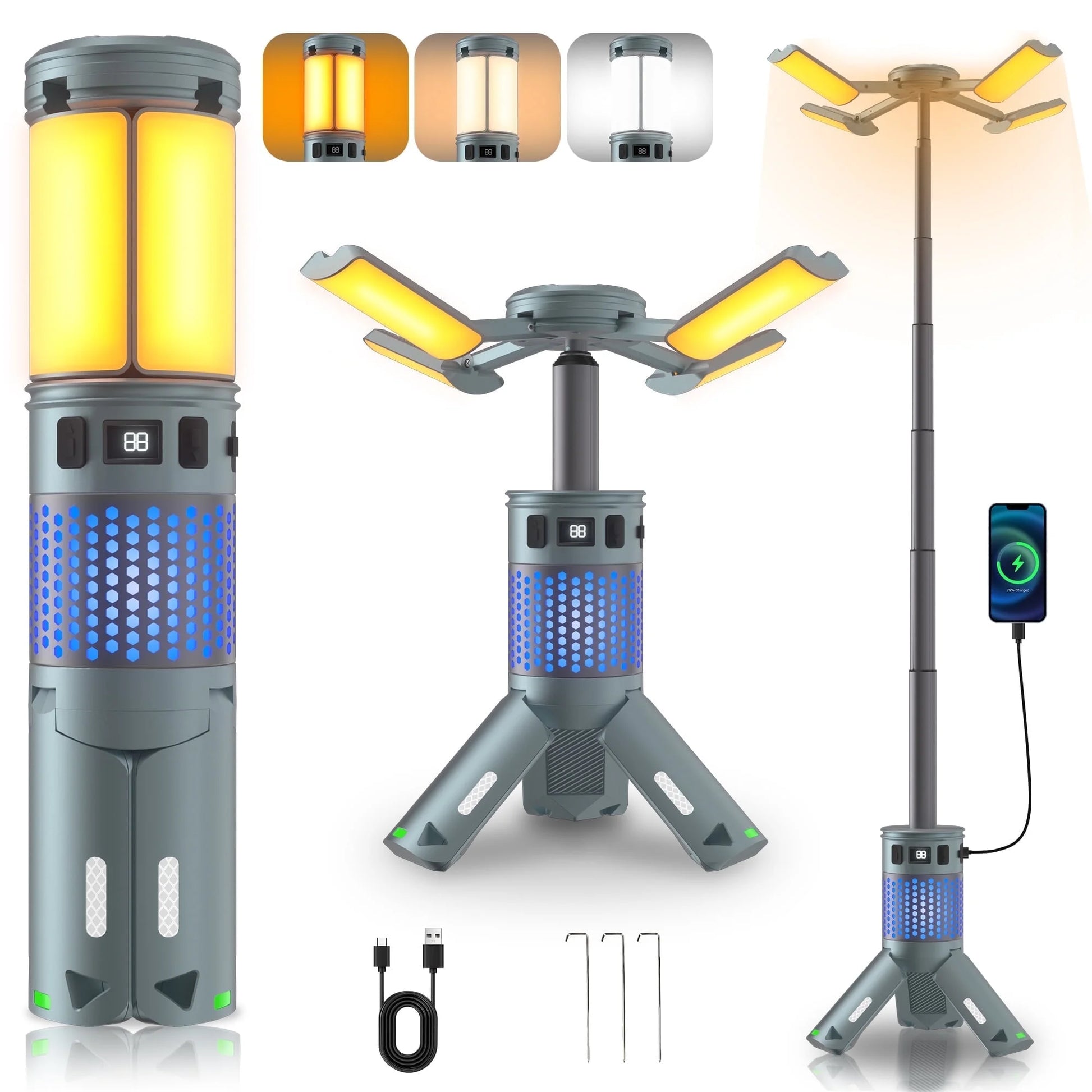 Versatile Rechargeable Telescopic Camping Lantern - 12000mAh Waterproof LED Light with Magnetic Base for Outdoor Adventures and Emergency Situations