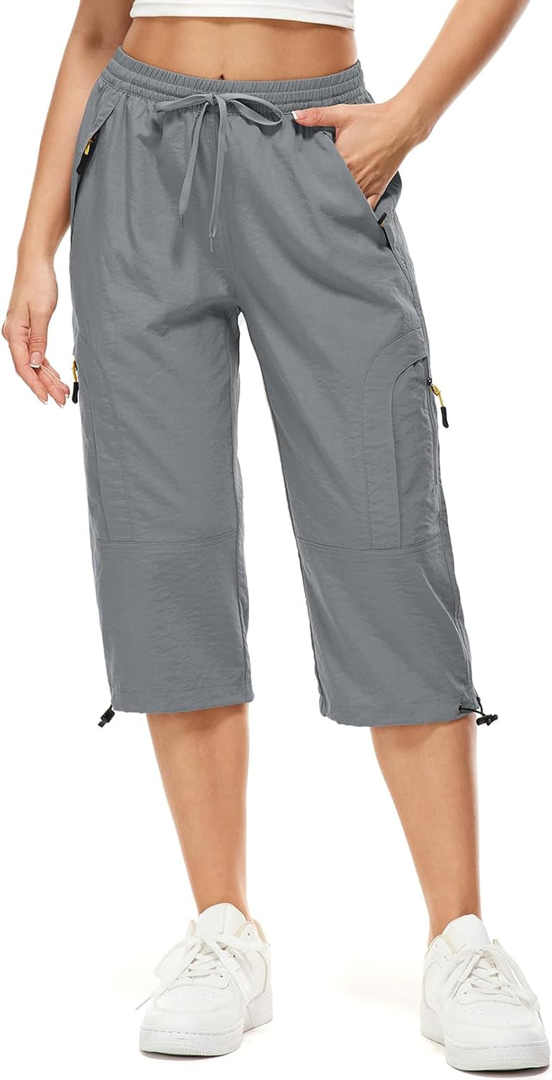 Womens Quick Dry Hiking Shorts, Outdoor Casual Straight Leg Capri Long Shorts for Hiking Camping Travel,Grey,2