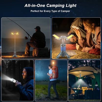 Versatile Rechargeable Telescopic Camping Lantern - 12000mAh Waterproof LED Light with Magnetic Base for Outdoor Adventures and Emergency Situations