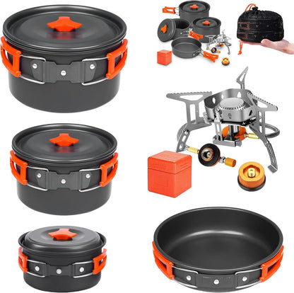Camping Cookware Mess Kit Set with Stove - Backpacking Compact Camping Cookware,