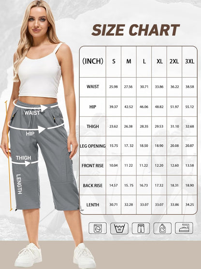 Womens Quick Dry Hiking Shorts, Outdoor Casual Straight Leg Capri Long Shorts for Hiking Camping Travel,Grey,2