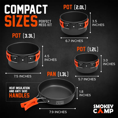 Camping Cookware Mess Kit Set with Stove - Backpacking Compact Camping Cookware,