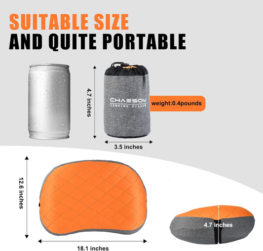 Ultralight Portable Inflatable Camping Pillow - Ergonomic Neck & Lumbar Support Travel Pillow with Washable Cover for Outdoor Comfort