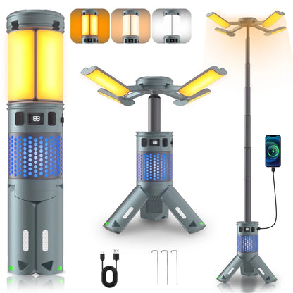 Versatile Rechargeable Telescopic Camping Lantern - 12000mAh Waterproof LED Light with Magnetic Base for Outdoor Adventures and Emergency Situations
